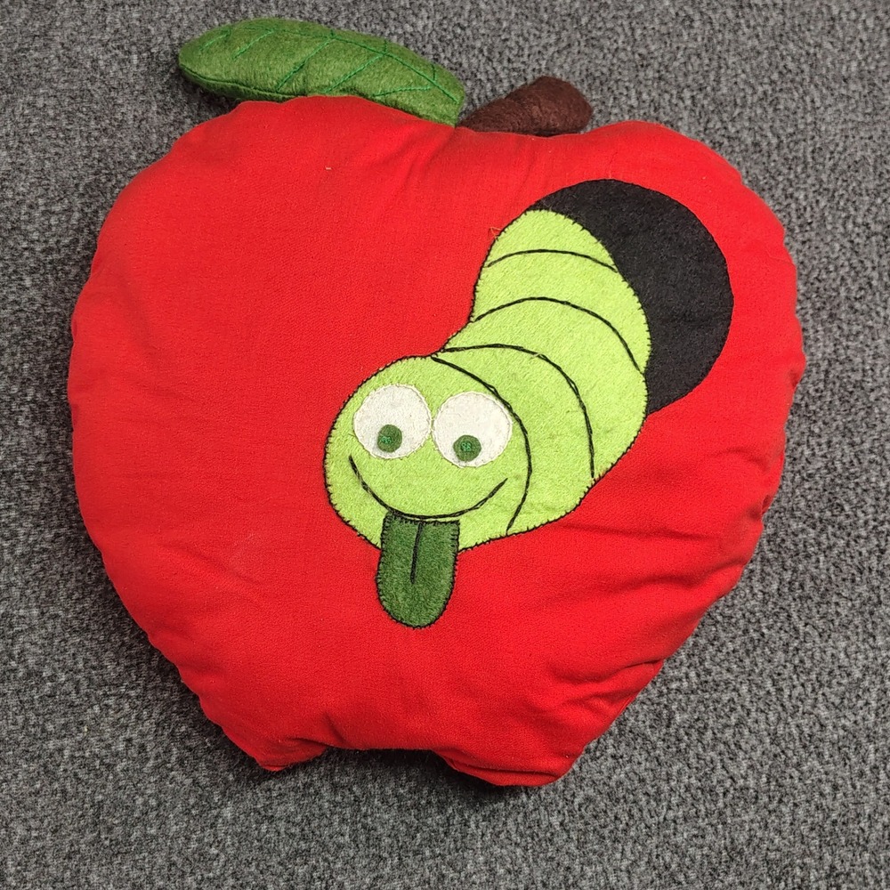 To-Sew Apple PillowRed Vintage 1982 Worm Decor Plush Nursery